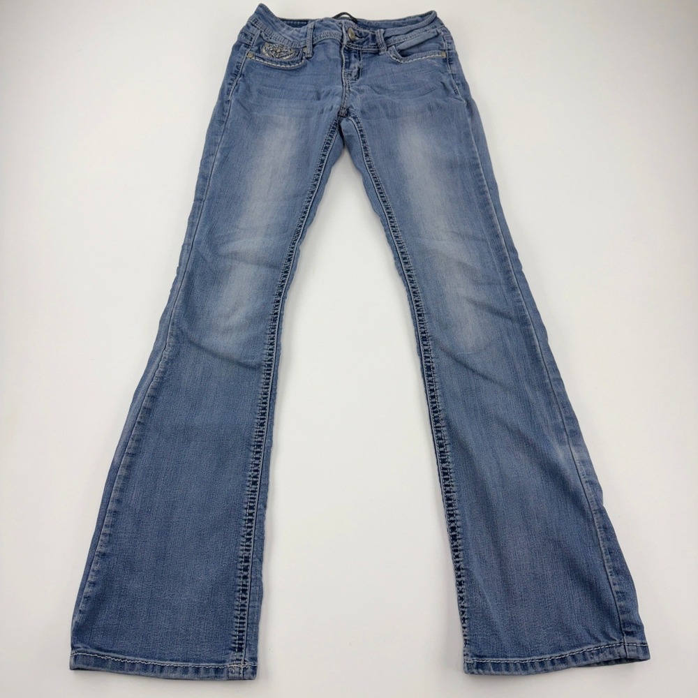 ZCO Jeans Womens 1 Light Wash Embroidered Cross Wing Bootcut Y2K Denim Stretch